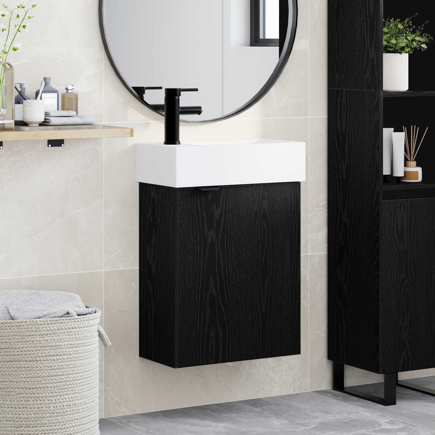 vidaXL Μονάδα μπάνιου με βρύση Μαύρη Δρυς 45,5 x 22,5 x 84 εκ