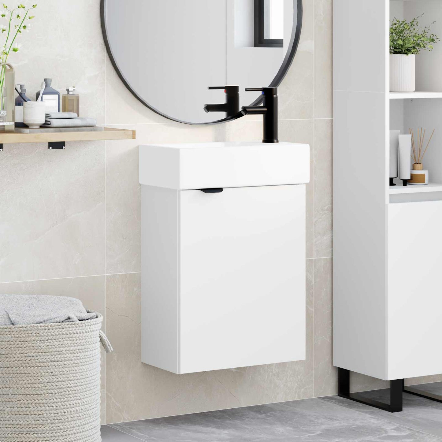 vidaXL Μονάδα μπάνιου με βρύση Λευκό 45,5 x 22,5 x 84 εκ
