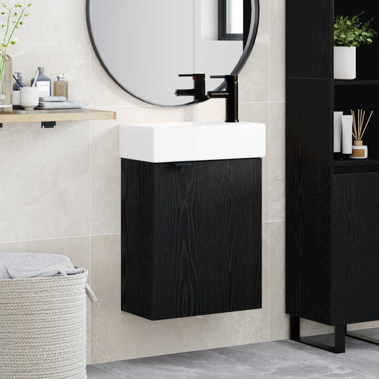 vidaXL Μονάδα μπάνιου με βρύση Μαύρη Δρυς 45,5 x 22,5 x 84 εκ