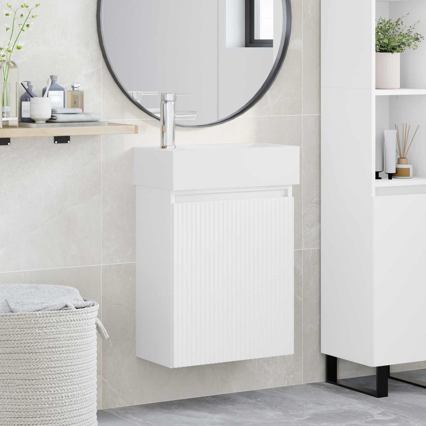 vidaXL Μονάδα μπάνιου με βρύση Λευκό 45,5 x 22,5 x 84 εκ