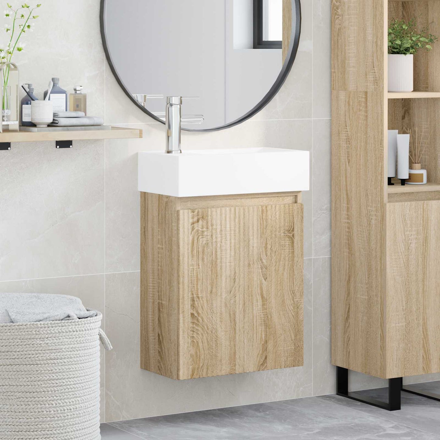 vidaXL Μονάδα μπάνιου με βρύση Sonoma Δρυς 45,5 x 22,5 x 84 εκ