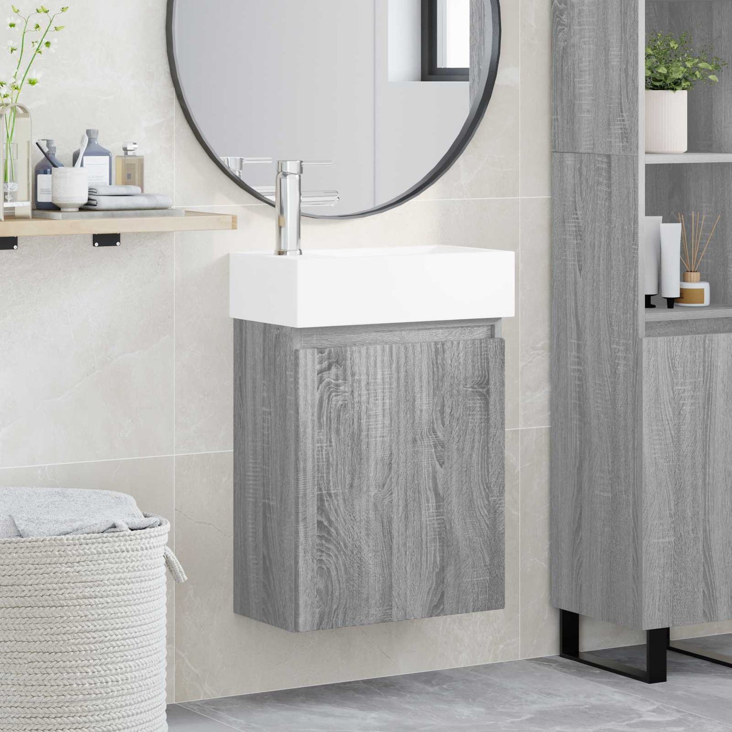 vidaXL Μονάδα μπάνιου με βρύση Γκρι Sonoma 45,5 x 22,5 x 84 εκ