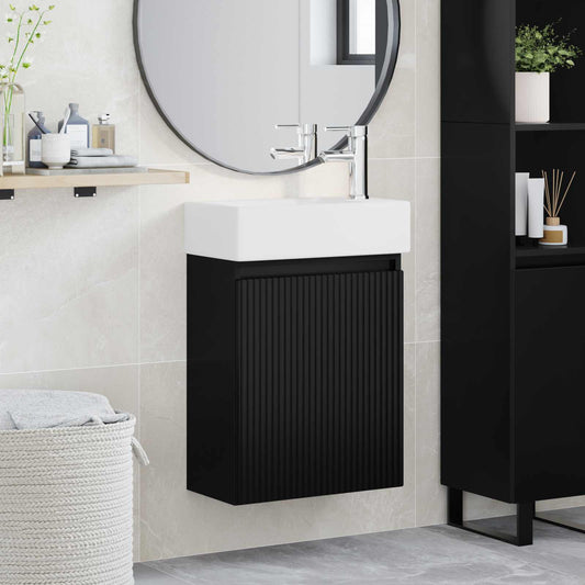 vidaXL Μονάδα μπάνιου με βρύση Μαύρο 45,5 x 22,5 x 84 εκ