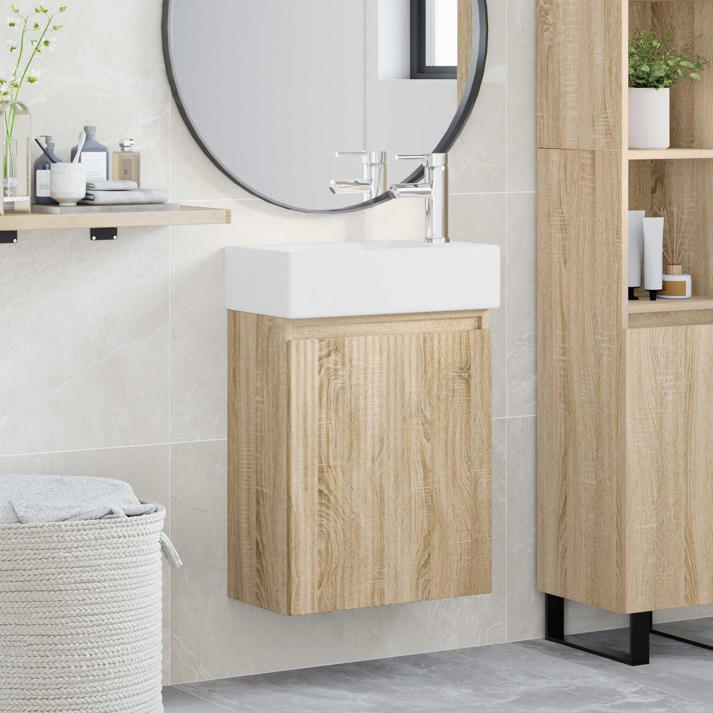 vidaXL Μονάδα μπάνιου με βρύση Sonoma Δρυς 45,5 x 22,5 x 84 εκ