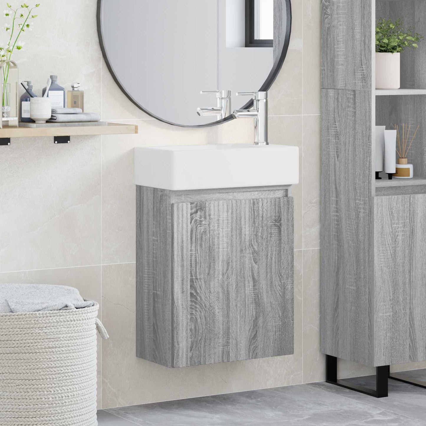 vidaXL Μονάδα μπάνιου με βρύση Γκρι Sonoma 45,5 x 22,5 x 84 εκ