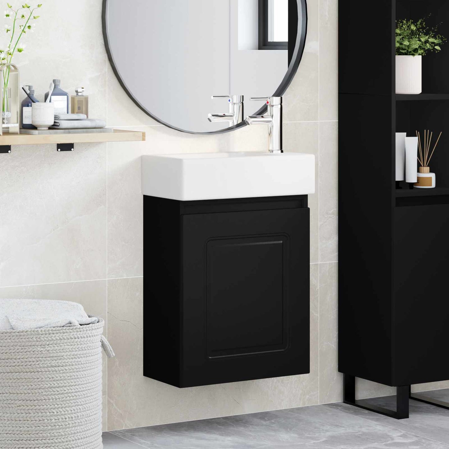 vidaXL Μονάδα μπάνιου με βρύση Μαύρο 45,5 x 22,5 x 84 εκ
