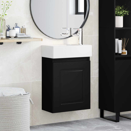 vidaXL Μονάδα μπάνιου με βρύση Μαύρο 45,5 x 22,5 x 84 εκ