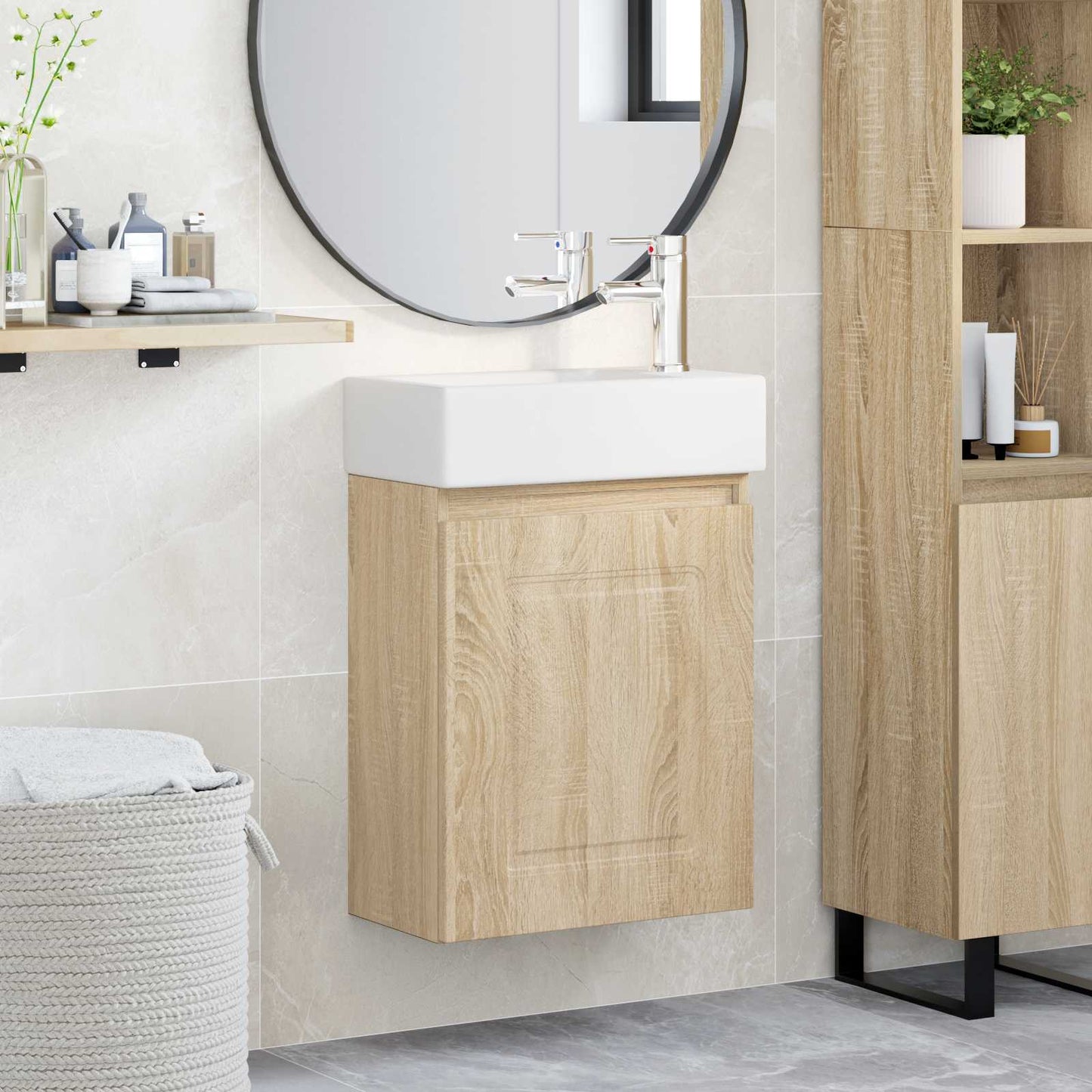 vidaXL Μονάδα μπάνιου με βρύση Sonoma Δρυς 45,5 x 22,5 x 84 εκ