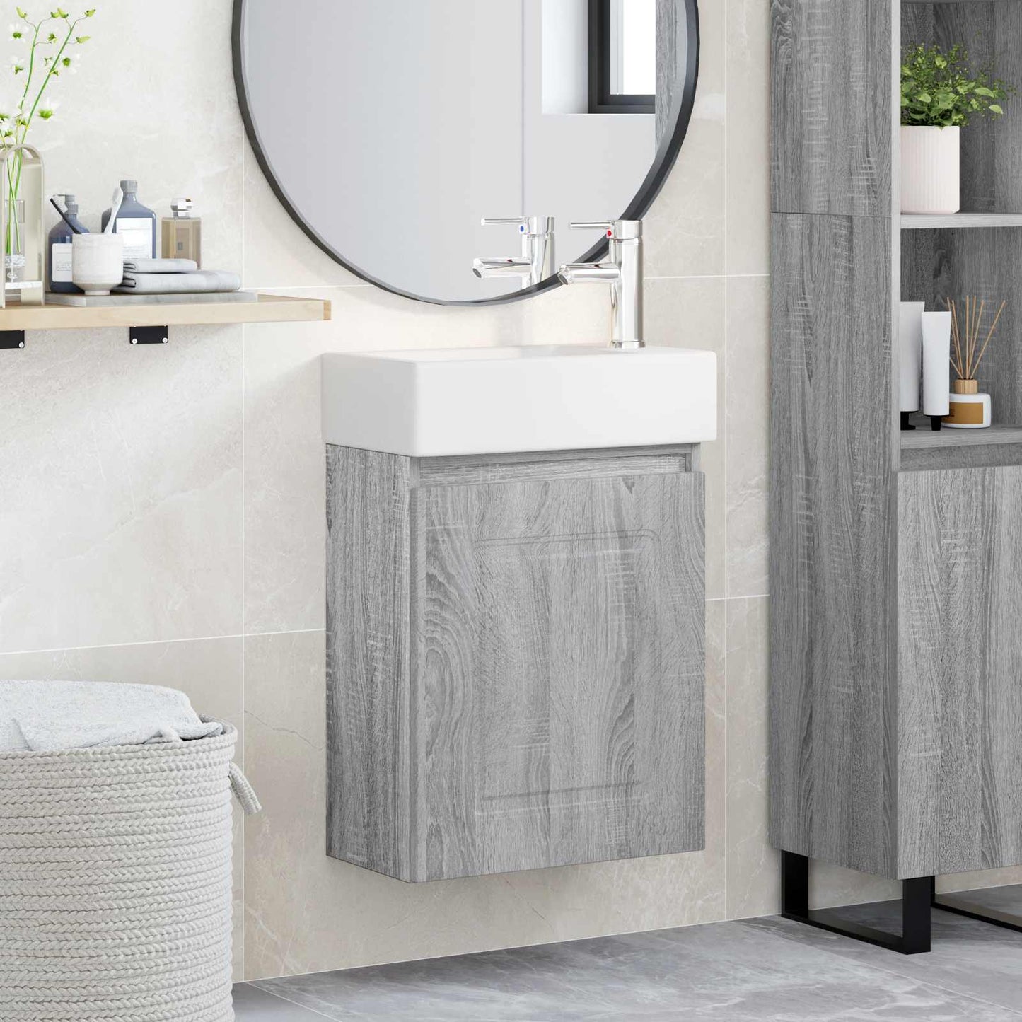 vidaXL Μονάδα μπάνιου με βρύση Γκρι Sonoma 45,5 x 22,5 x 84 εκ