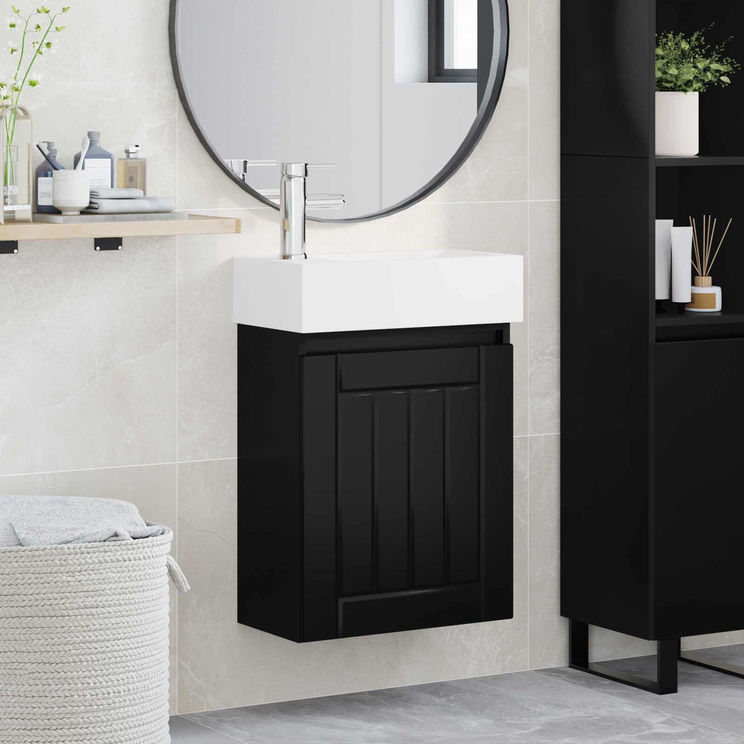 vidaXL Μονάδα μπάνιου με βρύση Μαύρο 45,5 x 25,5 x 84 εκ