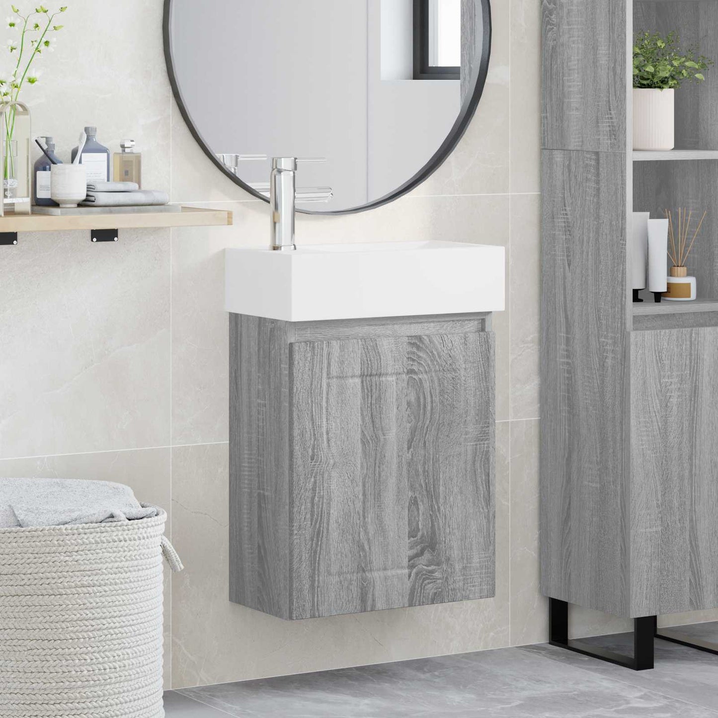 vidaXL Μονάδα μπάνιου με βρύση Γκρι Sonoma 45,5 x 25,5 x 84 εκ