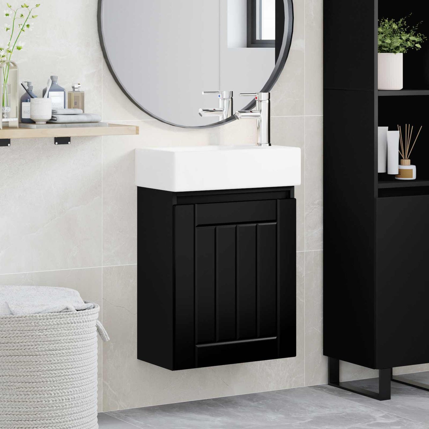 vidaXL Μονάδα μπάνιου με βρύση Μαύρο 45,5 x 25,5 x 84 εκ