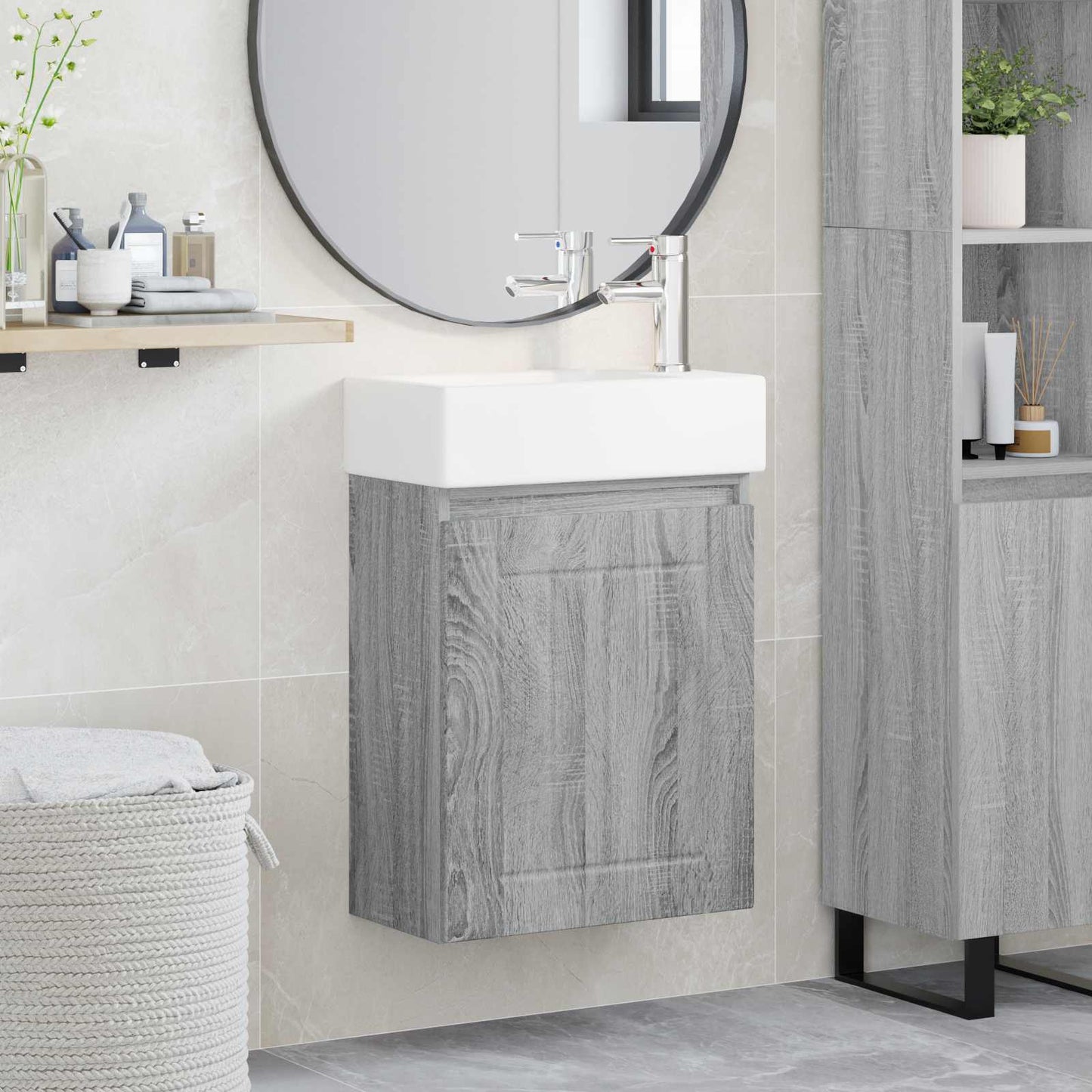 vidaXL Μονάδα μπάνιου με βρύση Γκρι Sonoma 45,5 x 25,5 x 84 εκ
