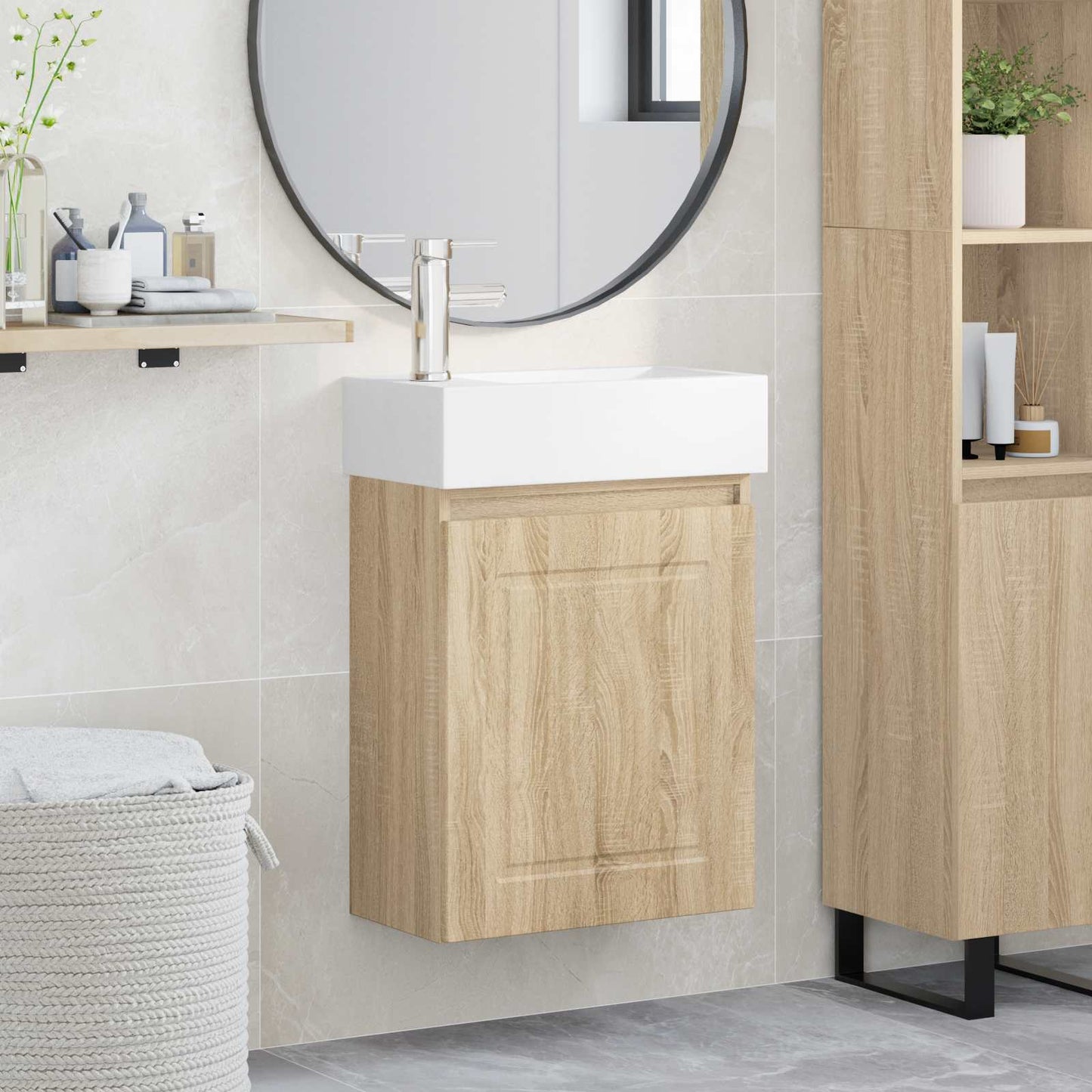 vidaXL Μονάδα μπάνιου με βρύση Sonoma Δρυς 45,5 x 22,5 x 84 εκ