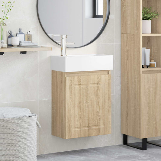 vidaXL Μονάδα μπάνιου με βρύση Sonoma Δρυς 45,5 x 22,5 x 84 εκ
