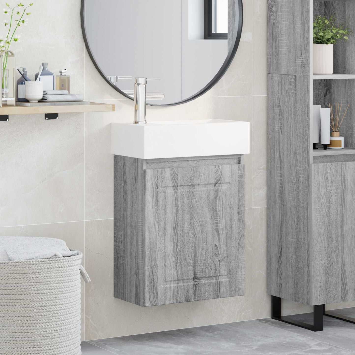 vidaXL Μονάδα μπάνιου με βρύση Γκρι Sonoma 45,5 x 22,5 x 84 εκ