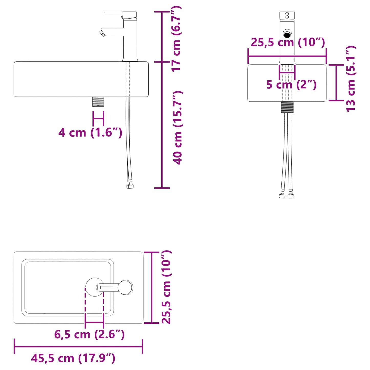 vidaXL Μονάδα μπάνιου με βρύση Λευκό 45,5 x 22,5 x 84 εκ