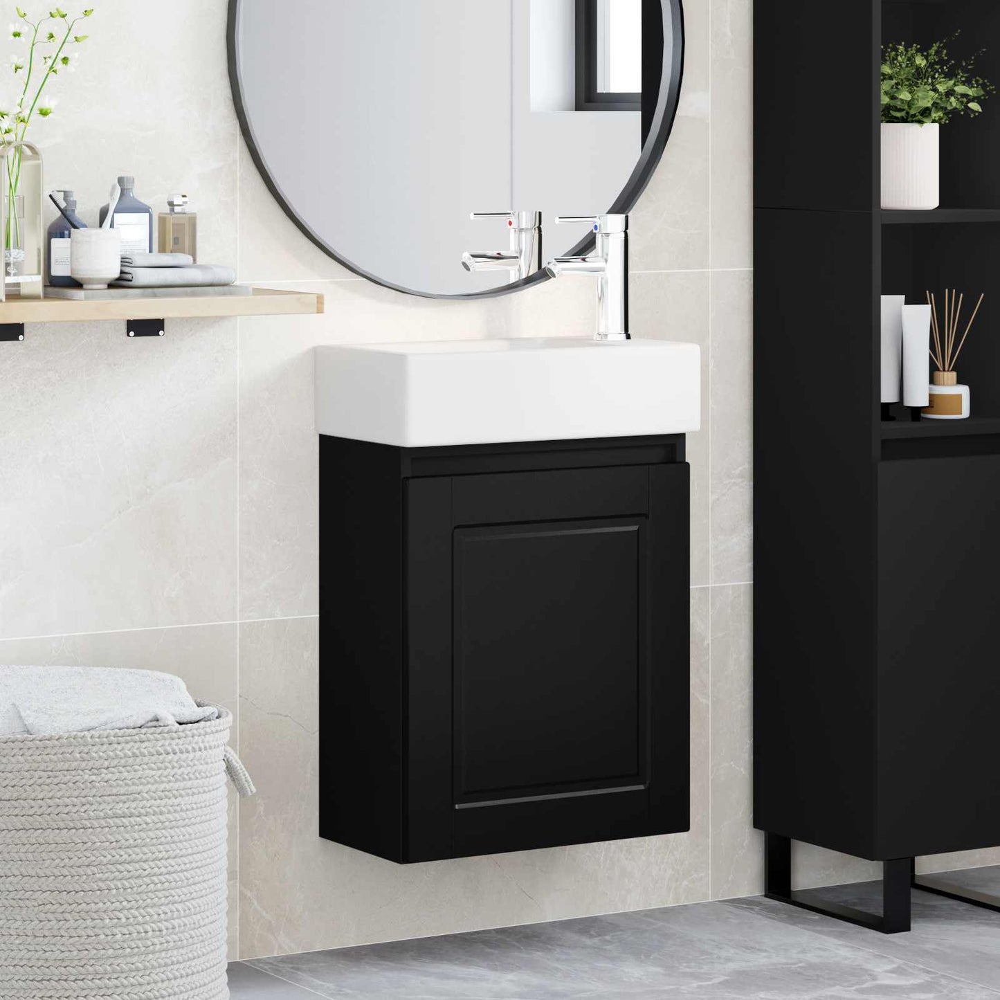 vidaXL Μονάδα μπάνιου με βρύση Μαύρο 45,5 x 22,5 x 84 εκ