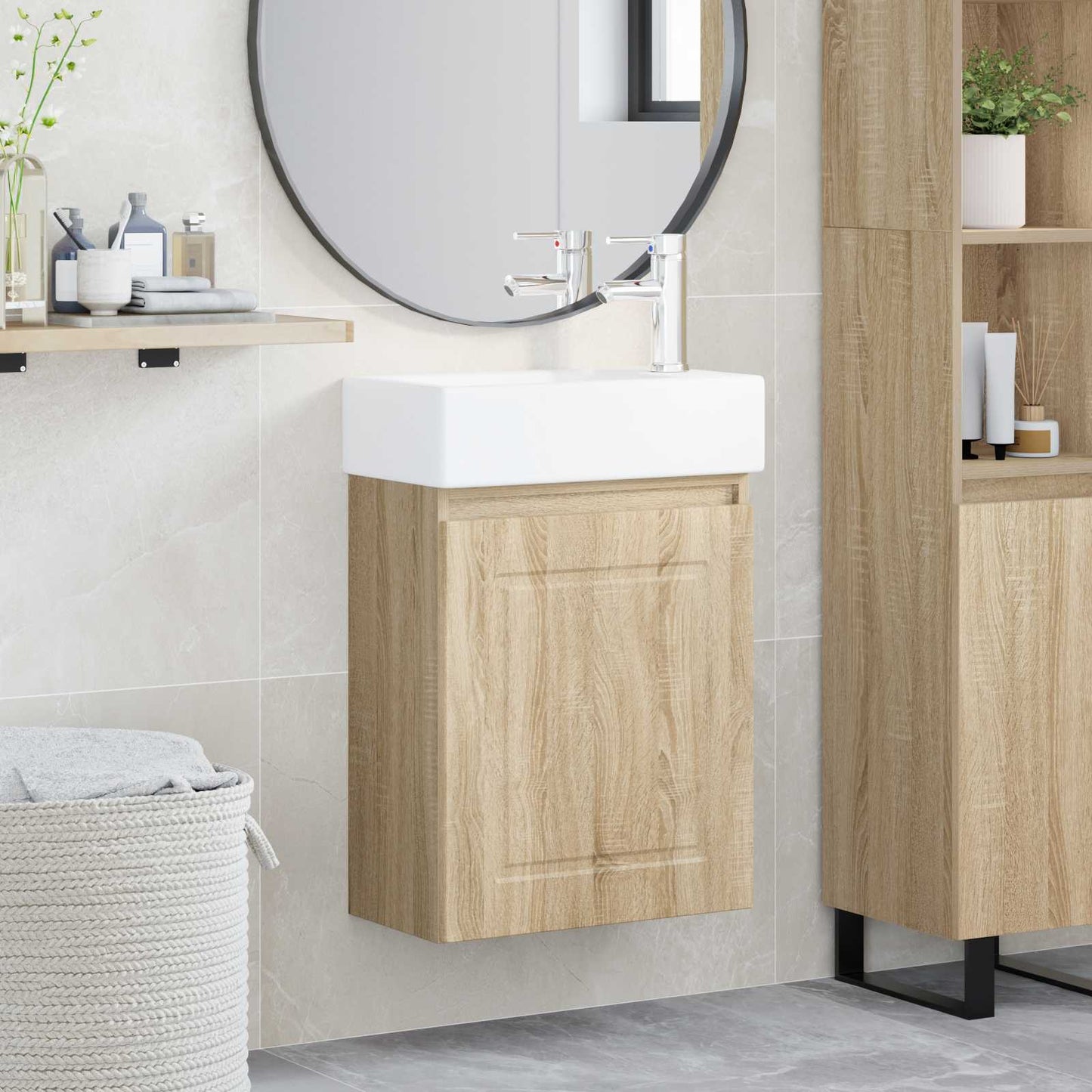vidaXL Μονάδα μπάνιου με βρύση Sonoma Δρυς 45,5 x 22,5 x 84 εκ