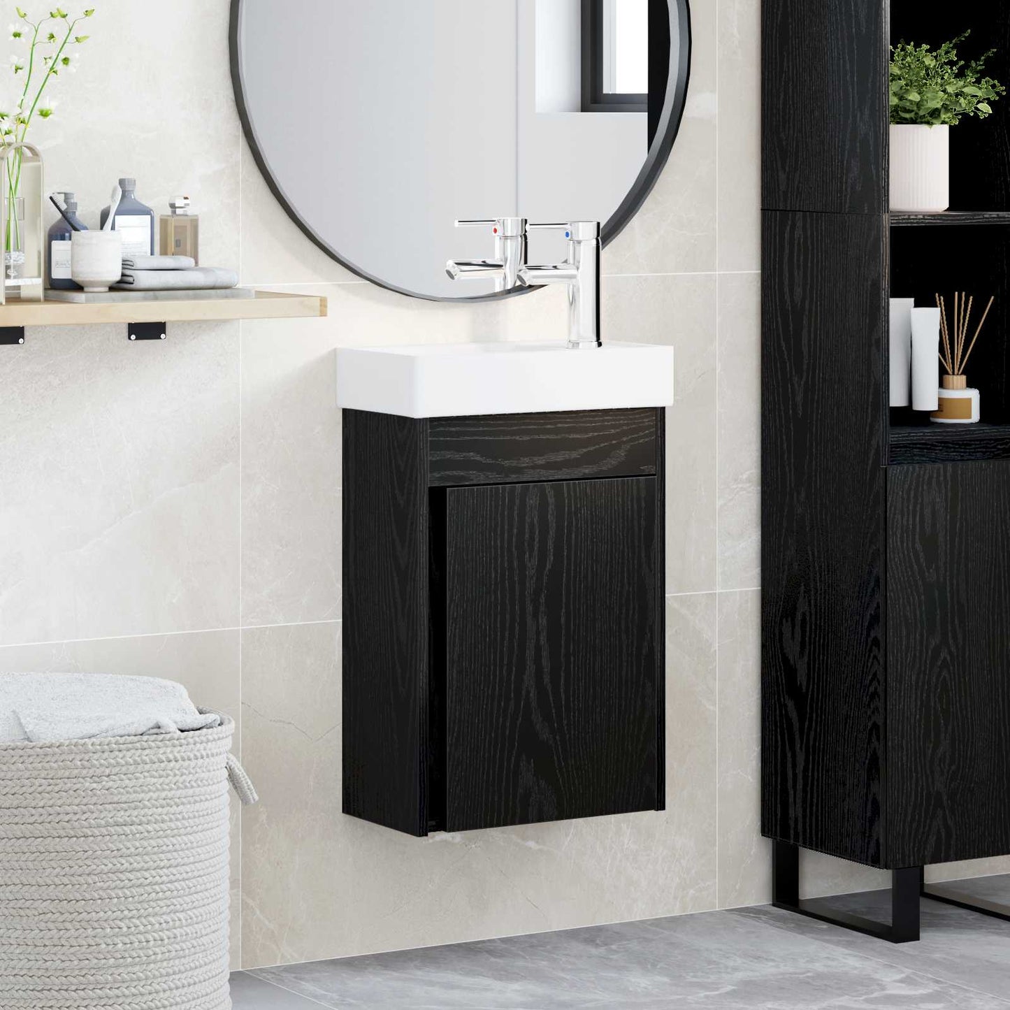vidaXL Μονάδα μπάνιου με βρύση Μαύρη Δρυς 40,5 x 22,5 x 62 εκ.