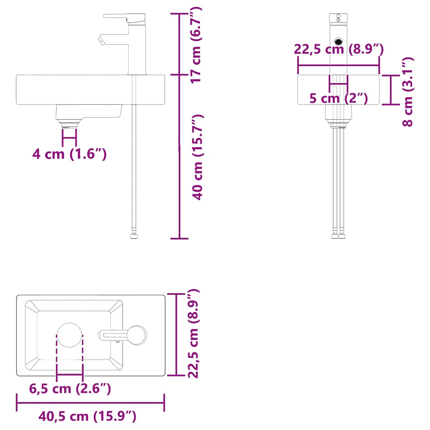 vidaXL Μονάδα μπάνιου με βρύση Μαύρη Δρυς 40,5 x 22,5 x 62 εκ.