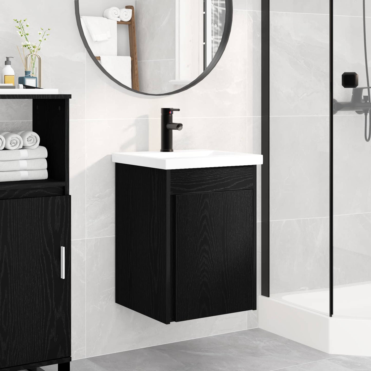 vidaXL Μονάδα μπάνιου με βρύση Μαύρη Δρυς 42 x 40 x 74,5 εκ