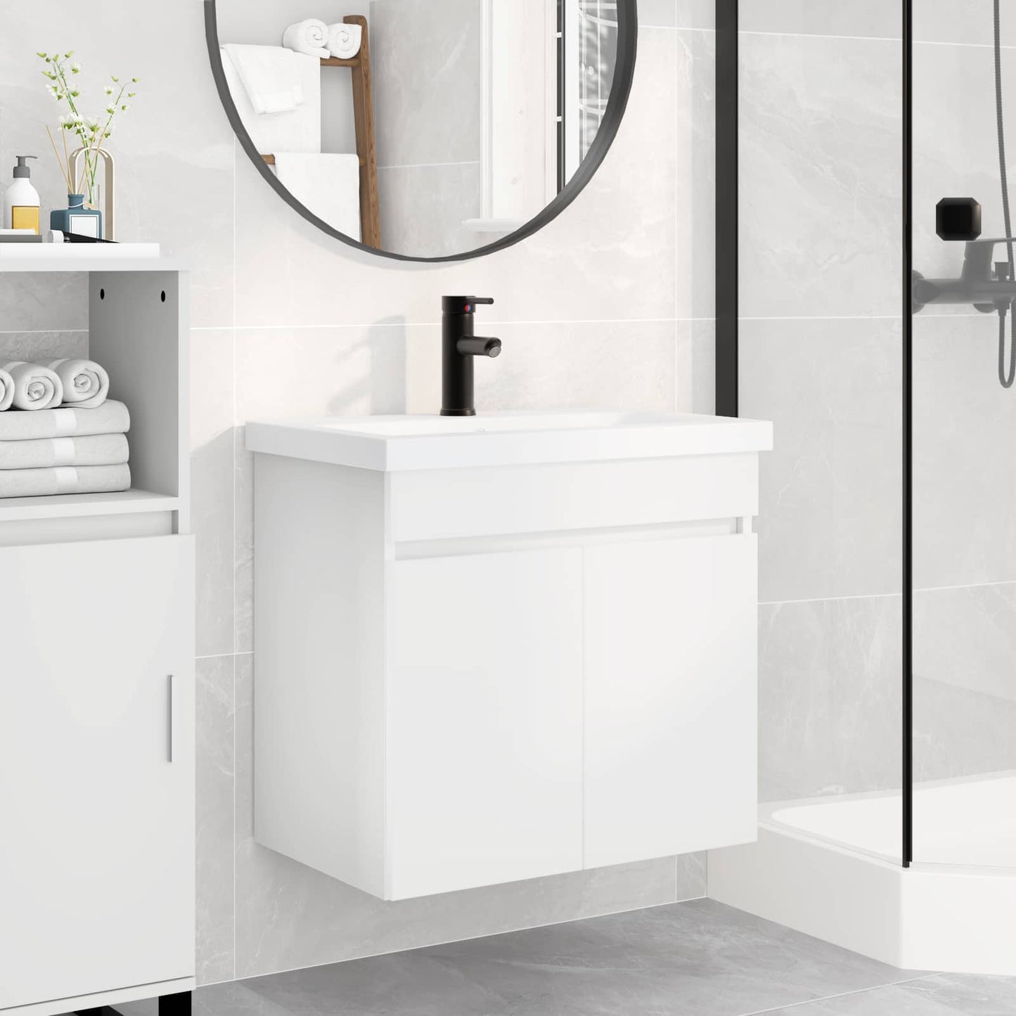 vidaXL Μονάδα μπάνιου με βρύση Λευκό 61 x 40 x 74,5 εκ.