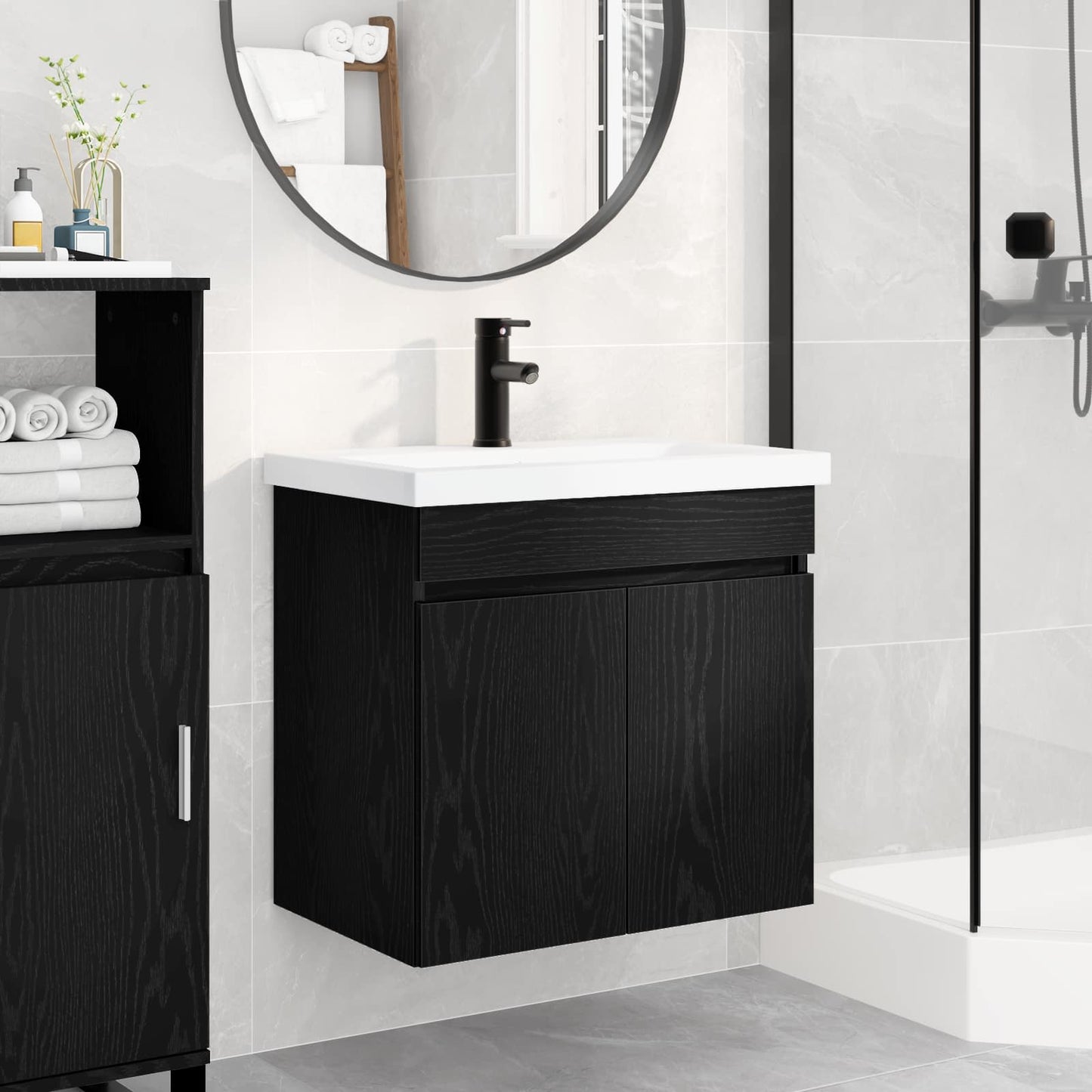 vidaXL Μονάδα μπάνιου με βρύση Μαύρη Δρυς 61 x 40 x 74,5 εκ.