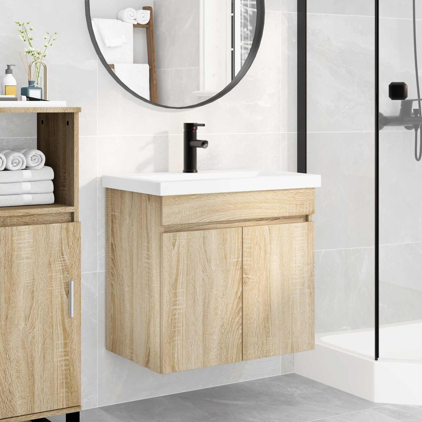 vidaXL Μονάδα μπάνιου με βρύση Sonoma Δρυς 61 x 40 x 74,5 εκ.