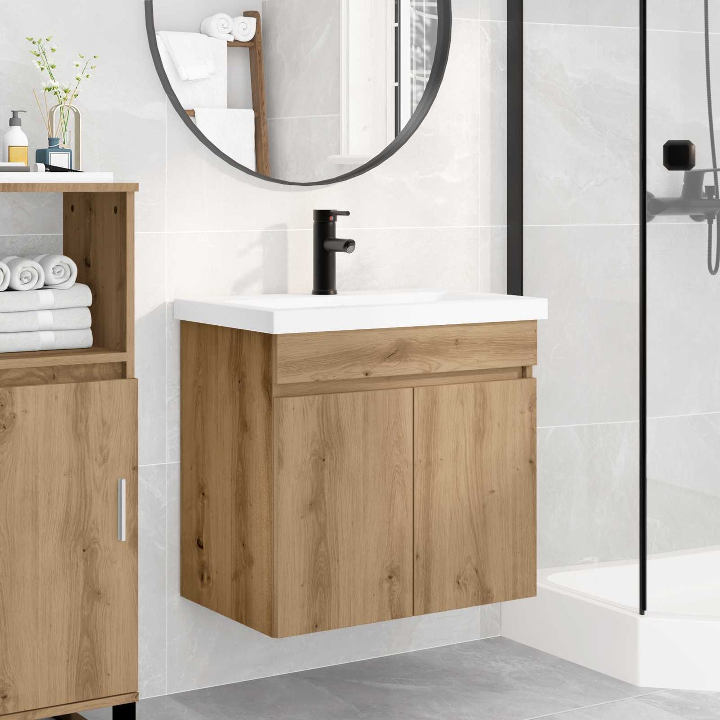 vidaXL Μονάδα μπάνιου με βρύση Artisan Δρυς 61 x 40 x 74,5 εκ.