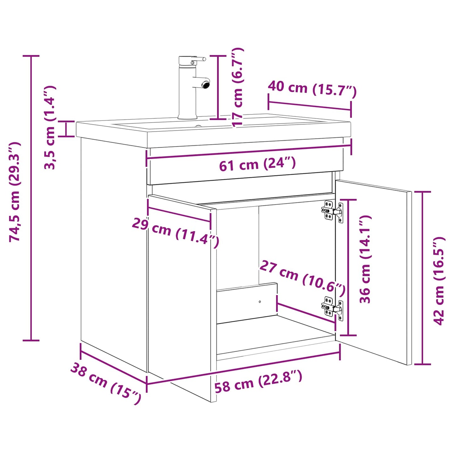vidaXL Μονάδα μπάνιου με βρύση Artisan Δρυς 61 x 40 x 74,5 εκ.