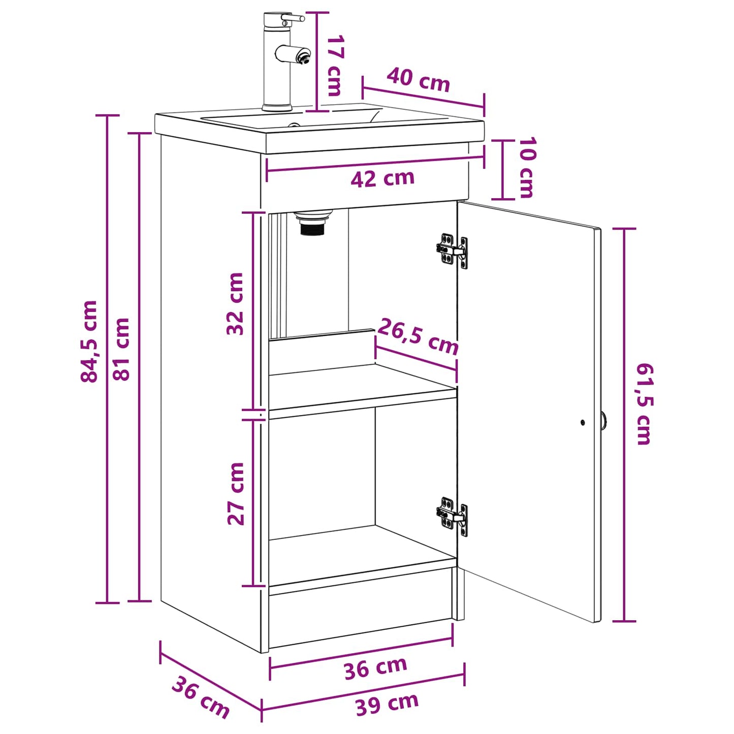 vidaXL Καθρέφτης μπάνιου με νιπτήρα Sonoma Δρυς 42 x 40 x 84,5 εκ