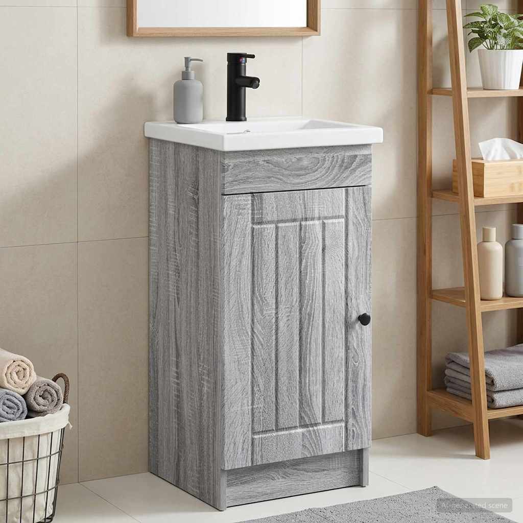 vidaXL Καθρέφτης μπάνιου με νιπτήρα Γκρι Sonoma 42 x 40 x 84,5 εκ