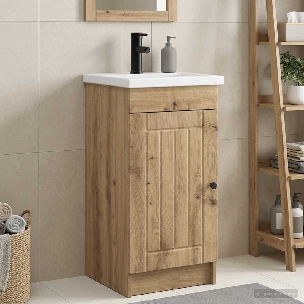 vidaXL Καθρέφτης μπάνιου με νιπτήρα Artisan Δρυς 42 x 40 x 84,5 εκ