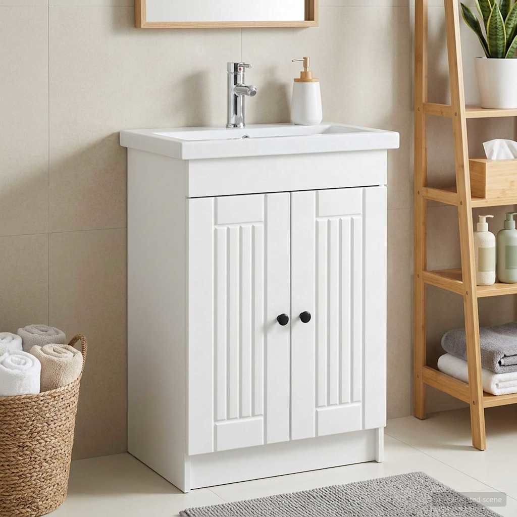 vidaXL Ντουλάπι κάτω από τον νιπτήρα Λευκό 56 x 37,5 x 81 εκ