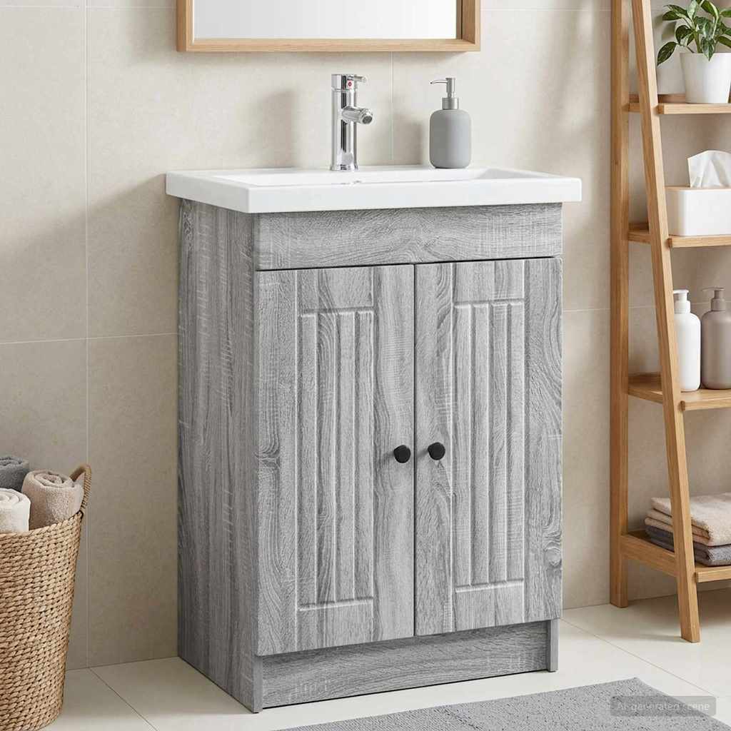 vidaXL Ντουλάπι κάτω από τον νιπτήρα Γκρι Sonoma 56 x 37,5 x 81 εκ