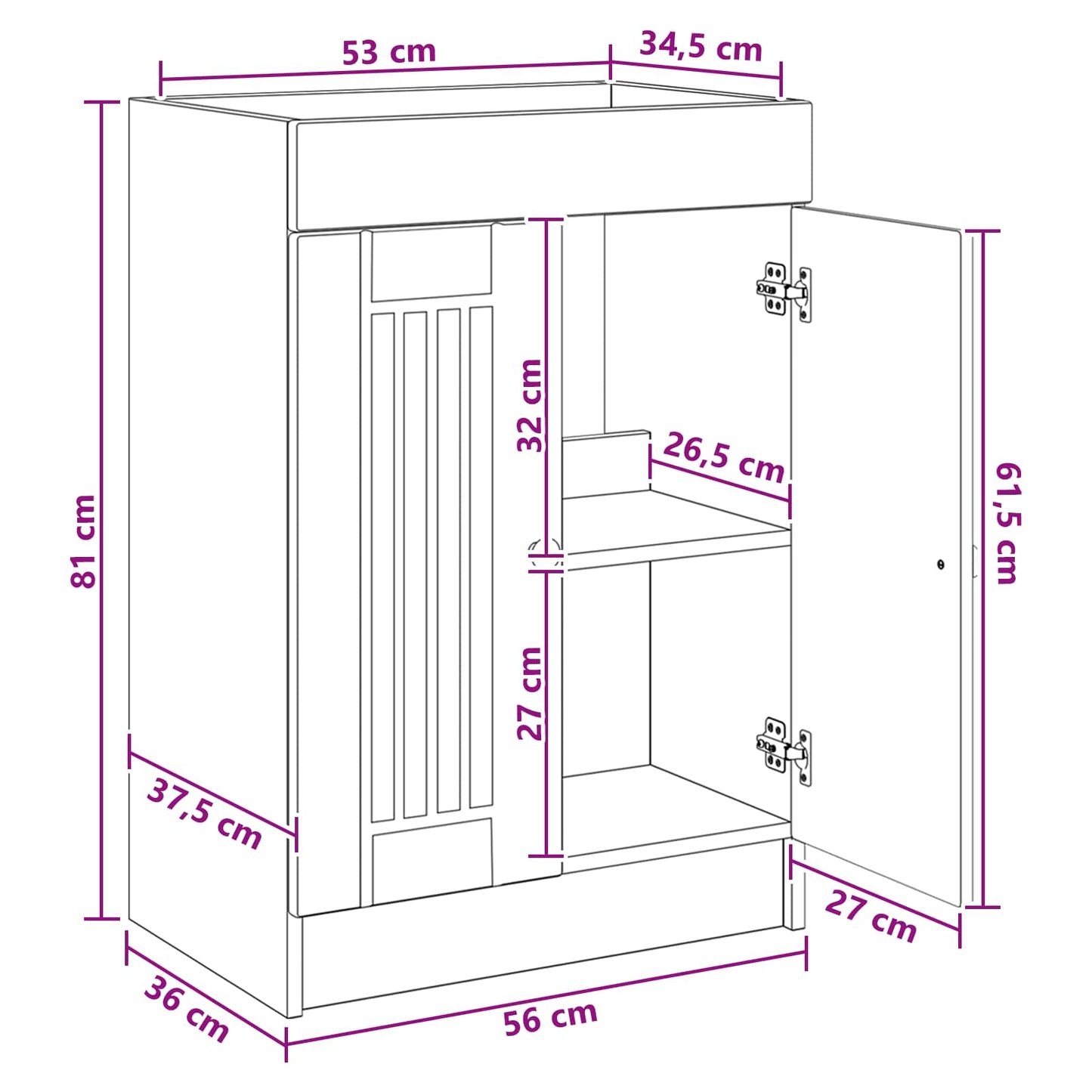 vidaXL Ντουλάπι κάτω από τον νιπτήρα Γκρι Sonoma 56 x 37,5 x 81 εκ