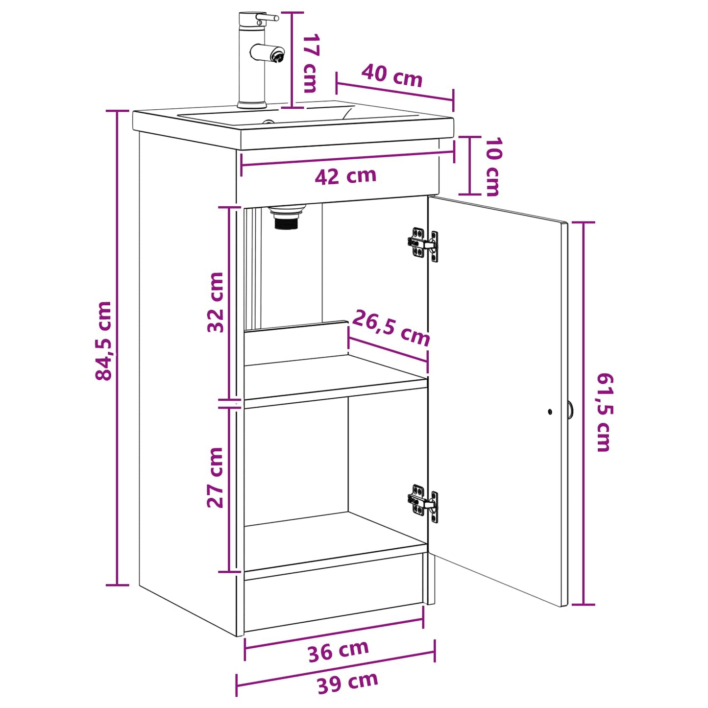 vidaXL Καθρέφτης μπάνιου με νιπτήρα Artisan Δρυς 42 x 40 x 84,5 εκ