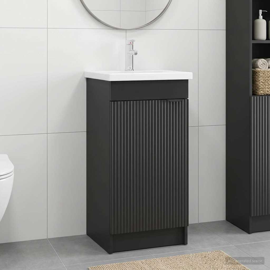 vidaXL Καθρέφτης μπάνιου με νιπτήρα Μαύρο 42 x 40 x 84,5 εκ