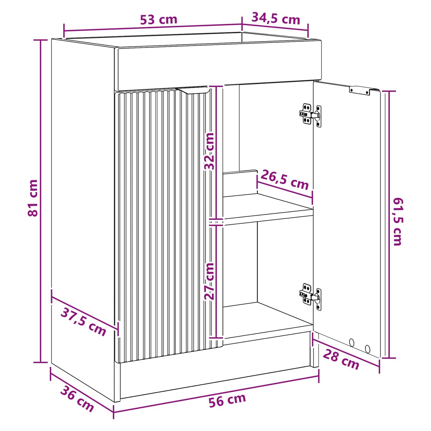 vidaXL Ντουλάπι κάτω από τον νιπτήρα Λευκό 56 x 37,5 x 81 εκ