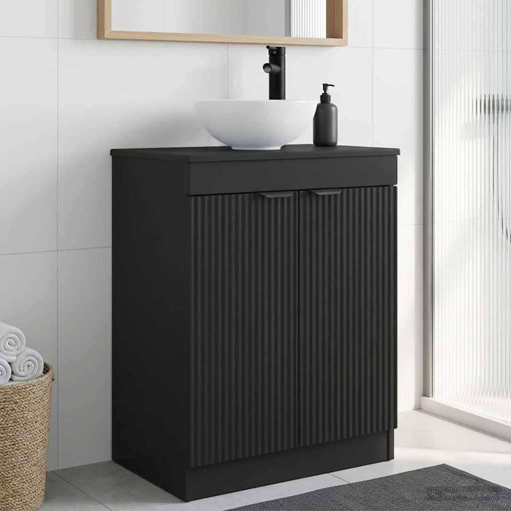 vidaXL Καθρέφτης μπάνιου με νιπτήρα Μαύρο 54 x 35 x 83 εκ