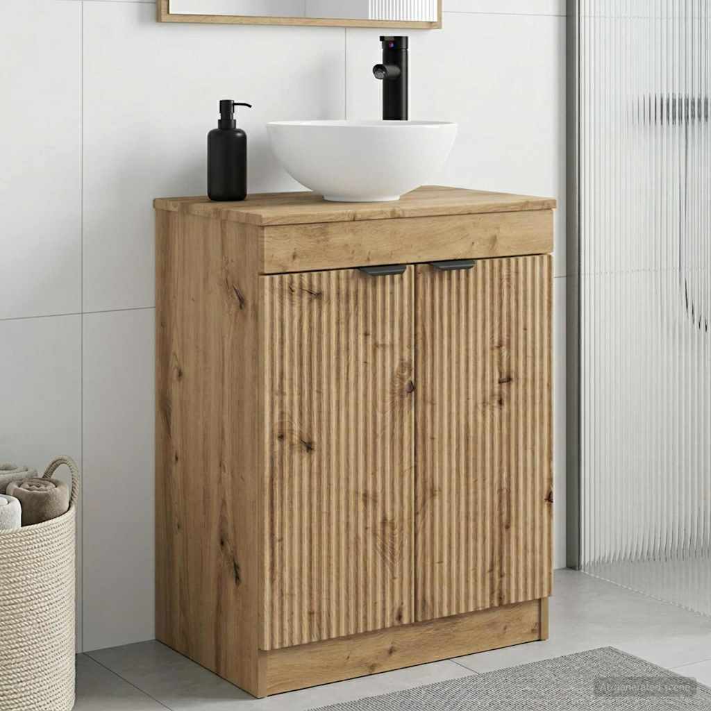 vidaXL Καθρέφτης μπάνιου με νιπτήρα Artisan Δρυς 54 x 35 x 83 εκ