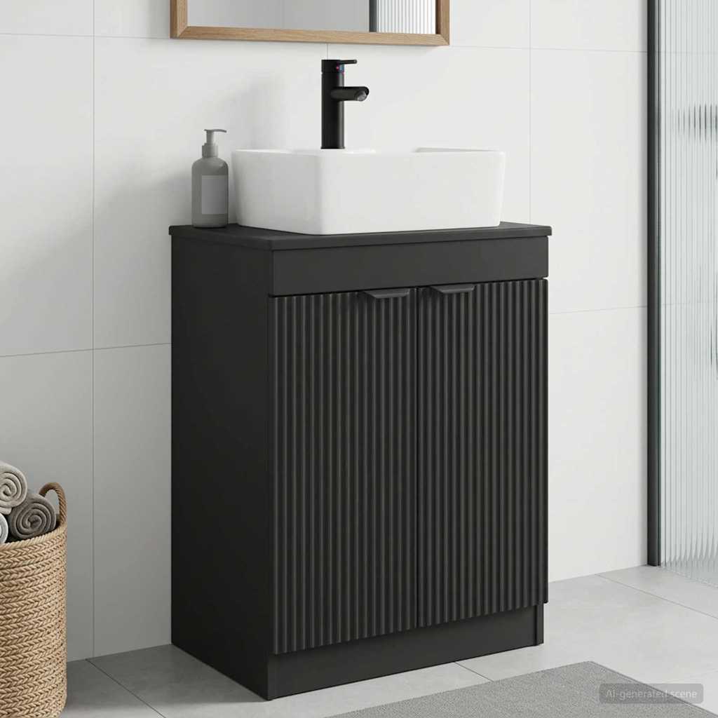 vidaXL Καθρέφτης μπάνιου με νιπτήρα Μαύρο 54 x 35 x 83 εκ
