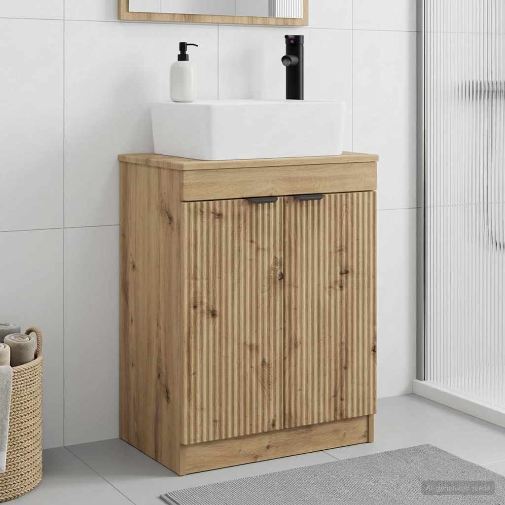 vidaXL Καθρέφτης μπάνιου με νιπτήρα Artisan Δρυς 54 x 35 x 83 εκ