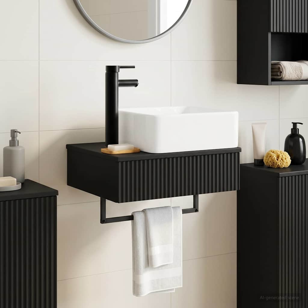 vidaXL Νιπτήρας Τοίχου Μαύρο 53 x 35 x 39 εκ Επεξεργασμένο Ξύλο