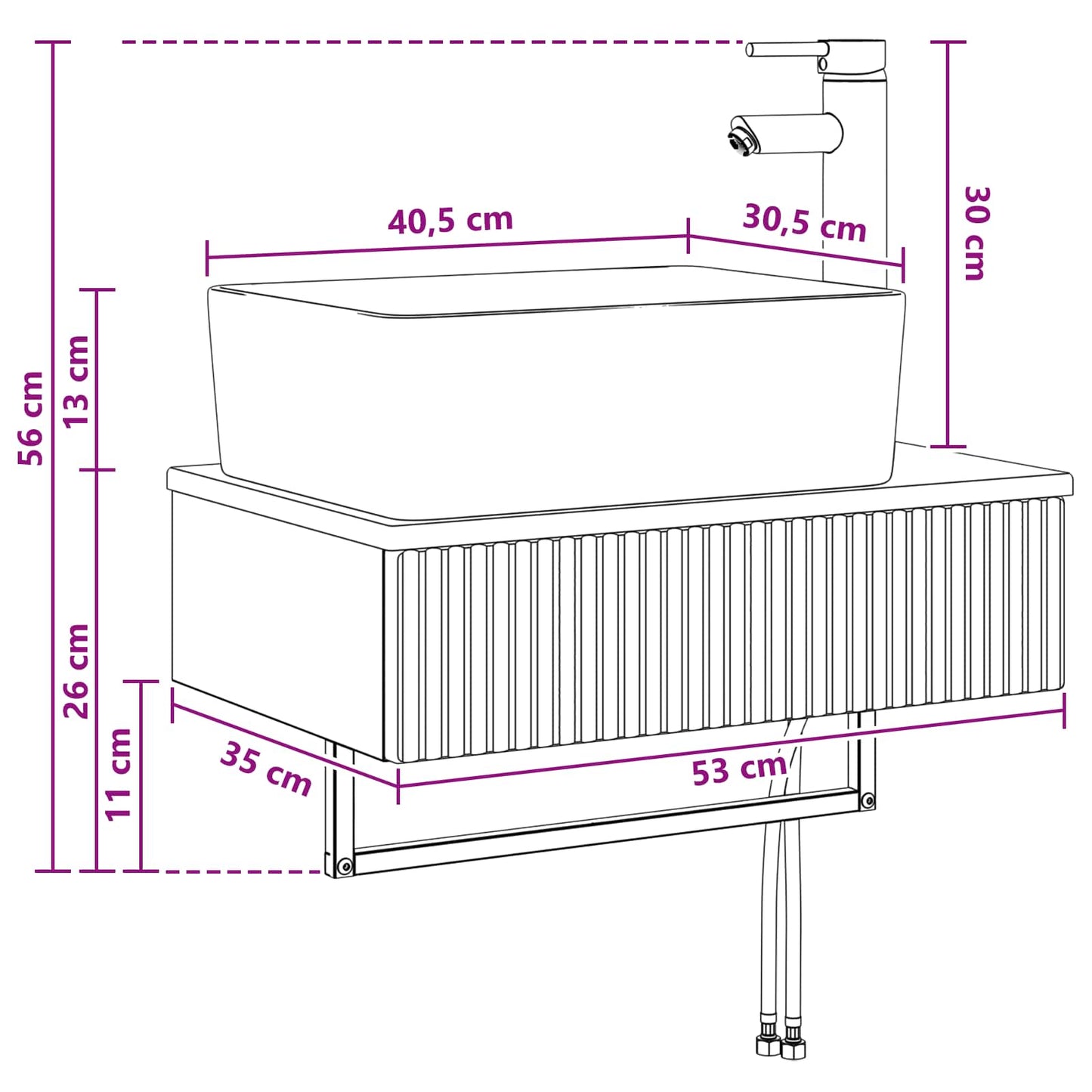 vidaXL Νιπτήρας Τοίχου Γυαλιστερό Λευκό 53 x 35 x 39 εκ