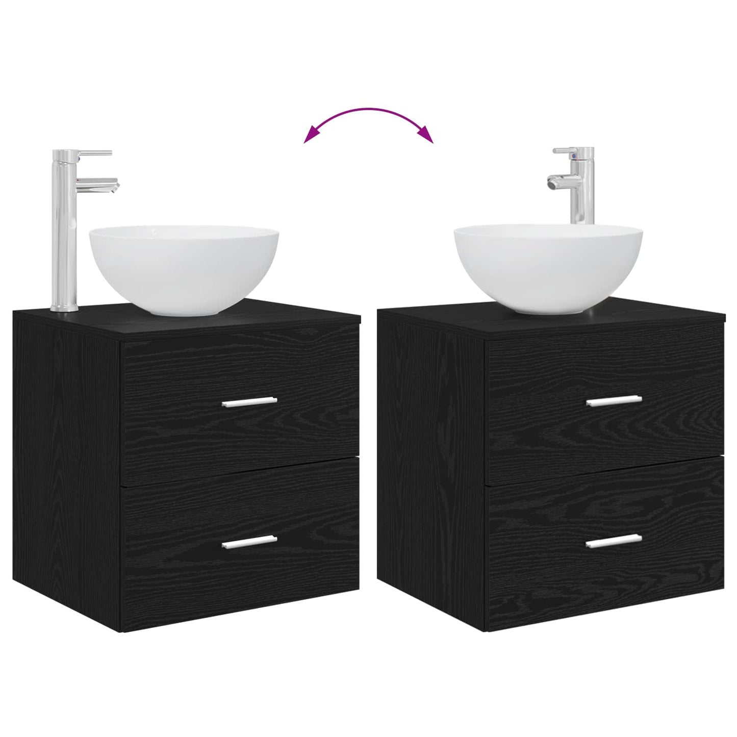 vidaXL Επιτοίχια Λεκάνη Έπιπλο Μαύρη Δρυς 49,5 x 41 x 64,5 εκ