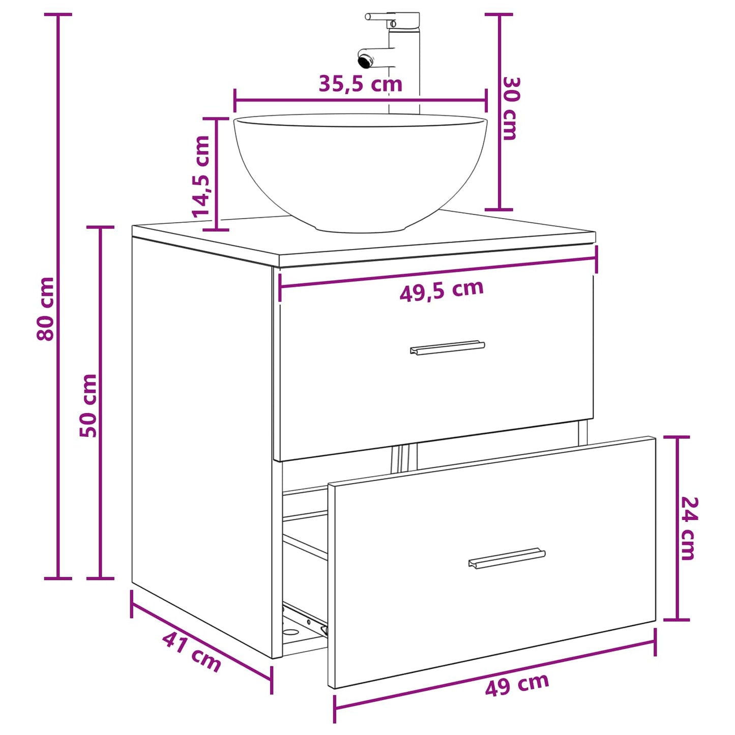 vidaXL Επιτοίχια Λεκάνη Έπιπλο Μαύρη Δρυς 49,5 x 41 x 64,5 εκ