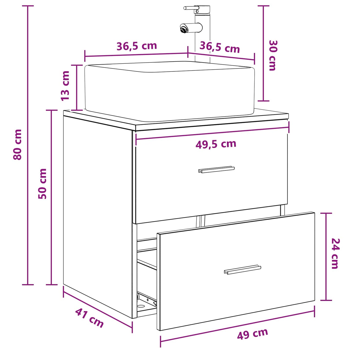 vidaXL Επιτοίχια Λεκάνη Έπιπλο Λευκό 49,5 x 41 x 63 εκ
