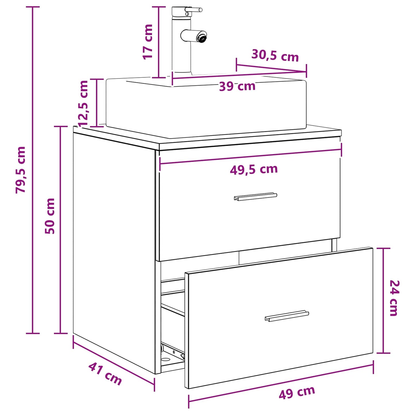 vidaXL Επιτοίχια Λεκάνη Έπιπλο Γκρι Sonoma 49,5 x 41 x 62,5 εκ
